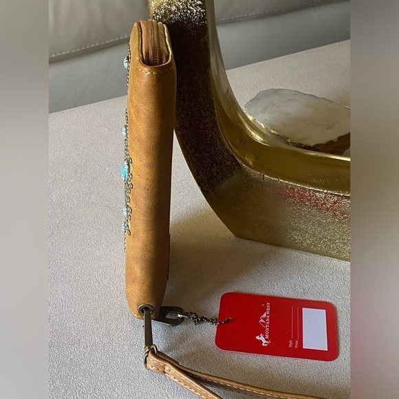 Montana West Tan and Brown Studded Wallet with Turquoise Accent - Picture 8 of 9